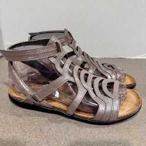 Naot Sara Women Hook And Loop Strappy Silver Metallic Sandals EU 38 US 7
